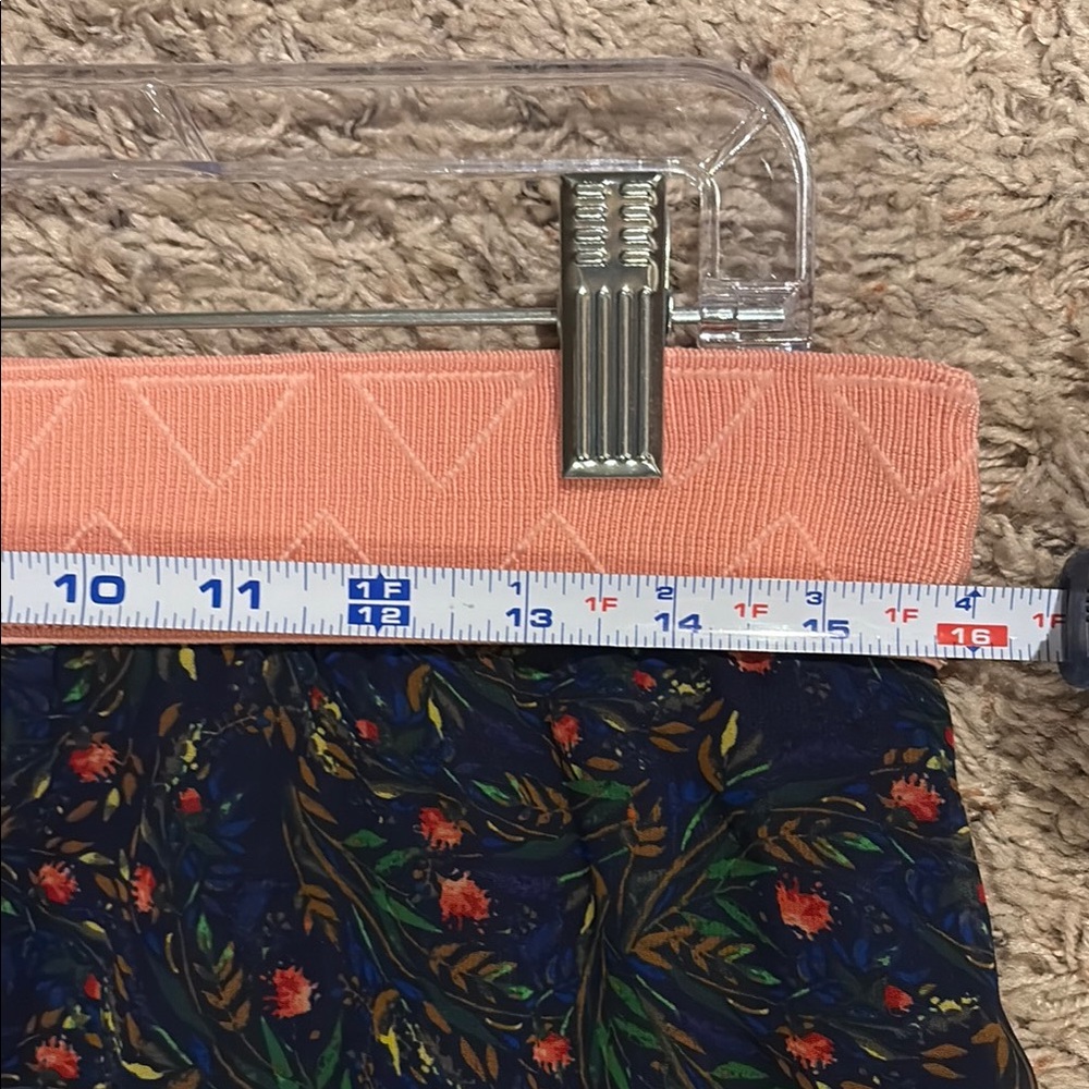 LuLaRoe Navy Midi Skirt with Coral Waistband and Tiny Floral Sprigs - Picture 7 of 9